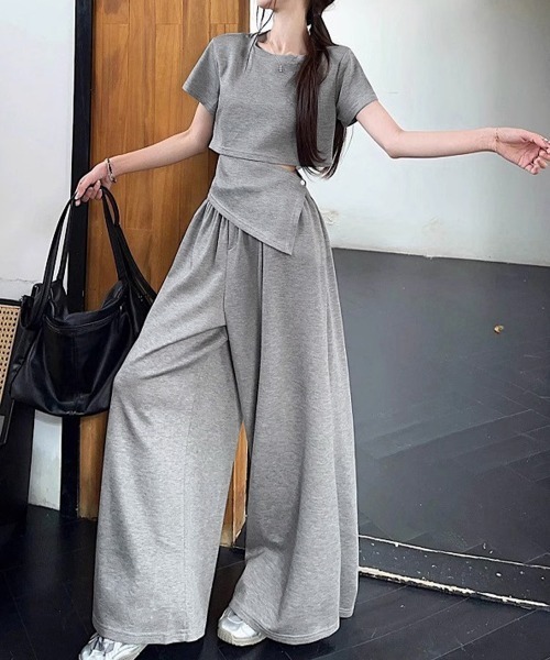 Miniministore(ミニミニストア)の「クロップド丈トップス ワイドパンツセット(セットアップ・レディース・ブラック/グレー・M/L)」の4枚目の写真