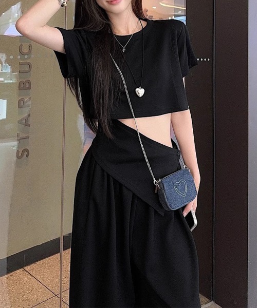Miniministore(ミニミニストア)の「クロップド丈トップス ワイドパンツセット(セットアップ・レディース・ブラック/グレー・M/L)」の9枚目の写真