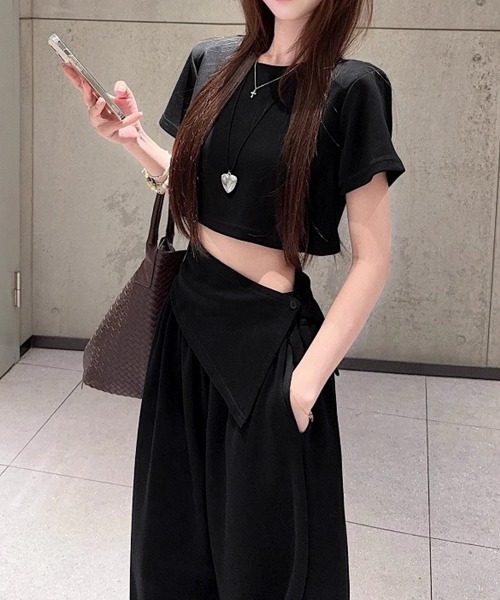 Miniministore(ミニミニストア)の「クロップド丈トップス ワイドパンツセット(セットアップ・レディース・ブラック/グレー・M/L)」の19枚目の写真