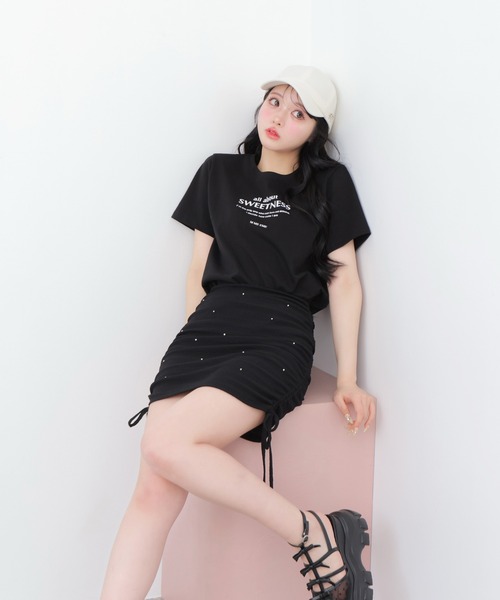 Side ribbon drost bijou mini skirt(eme10703)（スカート）｜M me eme