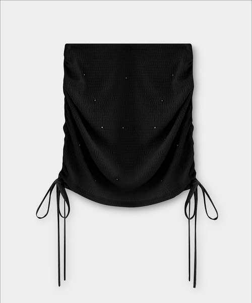 M me eme(エムミーエメ)の「Side ribbon drost bijou mini skirt(eme10703)(スカート・レディース・ブラック・FREE)」の2枚目の写真