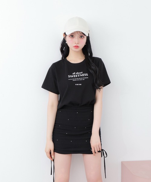 M me eme(エムミーエメ)の「Side ribbon drost bijou mini skirt(eme10703)(スカート・レディース・ブラック・FREE)」の8枚目の写真