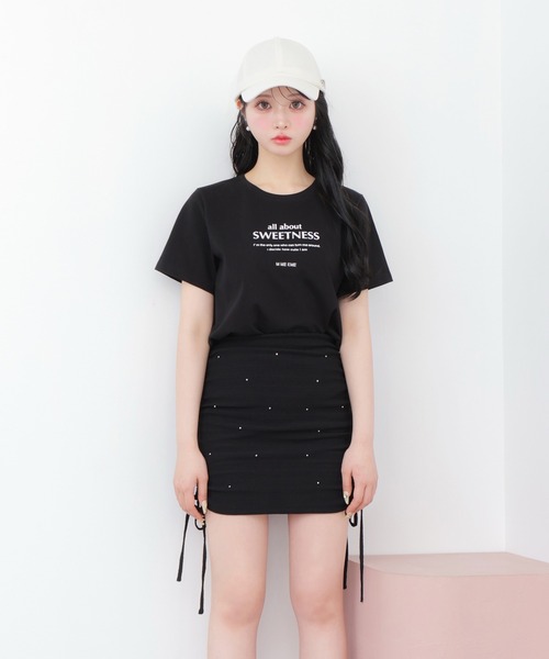 M me eme(エムミーエメ)の「Side ribbon drost bijou mini skirt(eme10703)(スカート・レディース・ブラック・FREE)」の11枚目の写真
