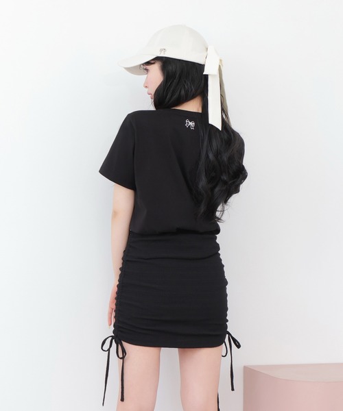 M me eme(エムミーエメ)の「Side ribbon drost bijou mini skirt(eme10703)(スカート・レディース・ブラック・FREE)」の10枚目の写真
