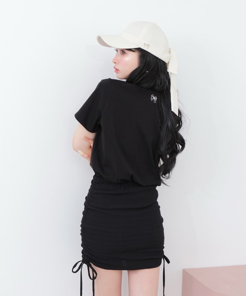 M me eme(エムミーエメ)の「Side ribbon drost bijou mini skirt(eme10703)(スカート・レディース・ブラック・FREE)」の9枚目の写真