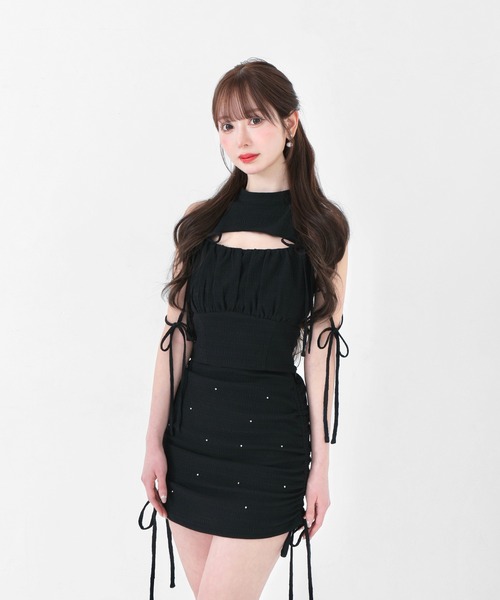 M me eme(エムミーエメ)の「Side ribbon drost bijou mini skirt(eme10703)(スカート・レディース・ブラック・FREE)」の12枚目の写真