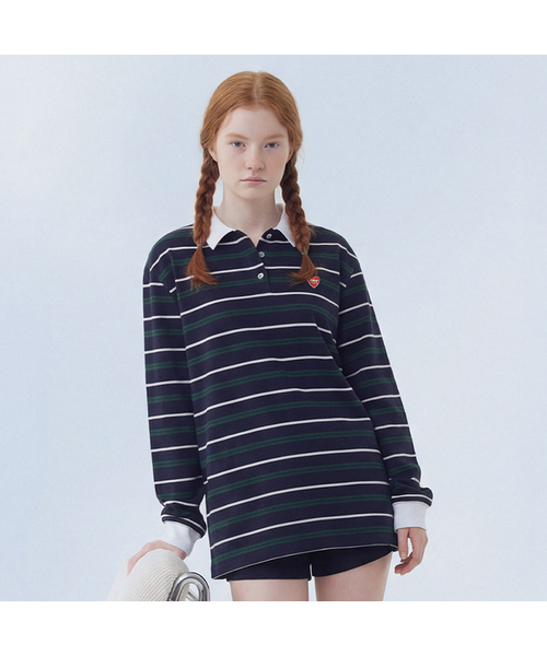 MASMARULEZ APPAREL(マスマルールズ アパレル)の「Multi Strip Collar Long Sleeve_Navy(ポロシャツ・レディース・ネイビー・ONE SIZE)」の1枚目の写真