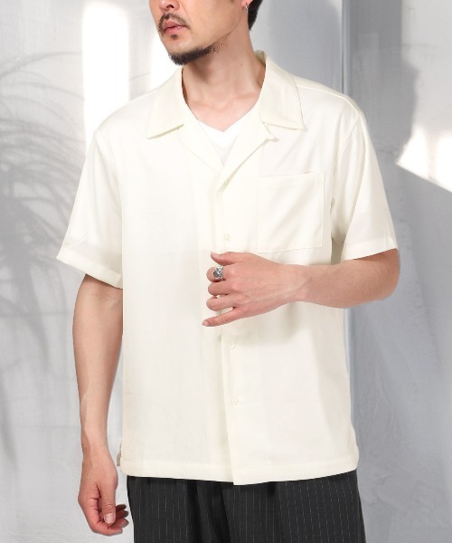 LUXSTYLE(ラグスタイル)の「半袖開襟シャツ(シャツ/ブラウス・メンズ・ホワイト/ブラック・XL/L/M)」の1枚目の写真