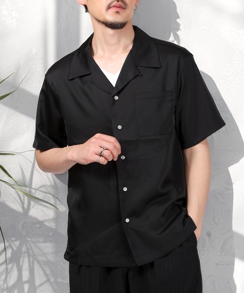 LUXSTYLE(ラグスタイル)の「半袖開襟シャツ(シャツ/ブラウス・メンズ・ホワイト/ブラック・XL/L/M)」の2枚目の写真