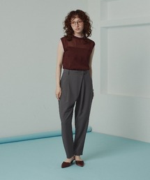 【W:Huku / シルキーサマーツイル】接触冷感 テーパード ラップ スラックス パンツ / Silky Summer Twill Tapered Wrap Pants