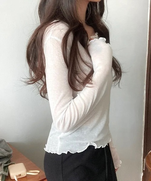 Girly Doll(ガーリードール)の「メロウフリル長袖カットソー(Tシャツ/カットソー・レディース・ホワイト/ピンク/ブルー/ブラック・FREE)」の6枚目の写真