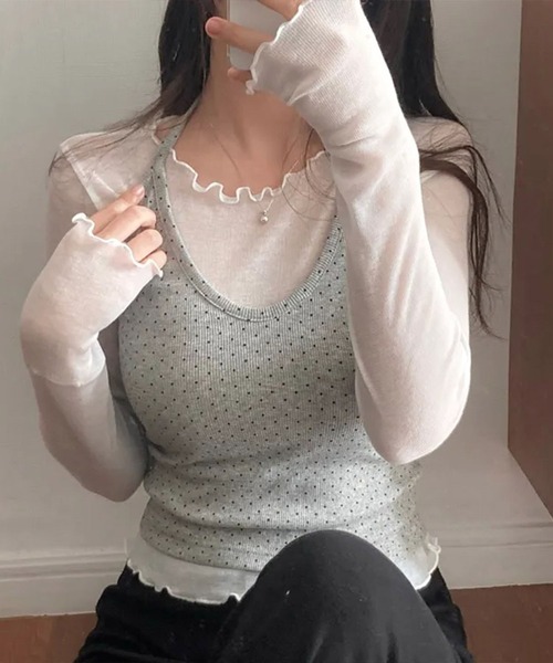 Girly Doll(ガーリードール)の「メロウフリル長袖カットソー(Tシャツ/カットソー・レディース・ホワイト/ピンク/ブルー/ブラック・FREE)」の7枚目の写真