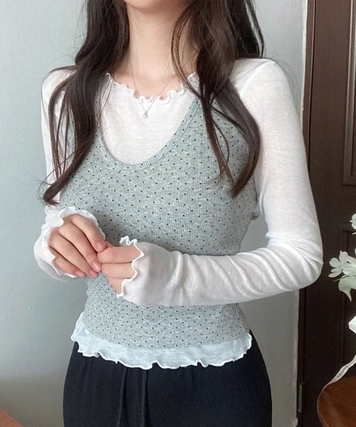 Girly Doll(ガーリードール)の「メロウフリル長袖カットソー(Tシャツ/カットソー・レディース・ホワイト/ピンク/ブルー/ブラック・FREE)」の8枚目の写真