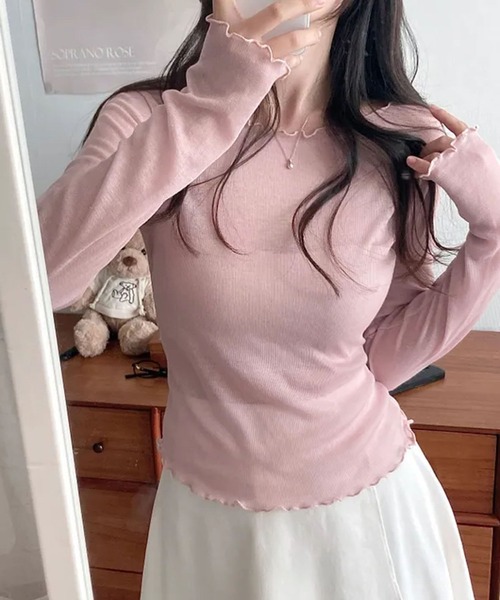 Girly Doll(ガーリードール)の「メロウフリル長袖カットソー(Tシャツ/カットソー・レディース・ホワイト/ピンク/ブルー/ブラック・FREE)」の10枚目の写真