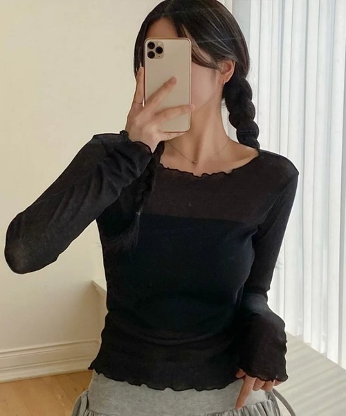Girly Doll(ガーリードール)の「メロウフリル長袖カットソー(Tシャツ/カットソー・レディース・ホワイト/ピンク/ブルー/ブラック・FREE)」の20枚目の写真