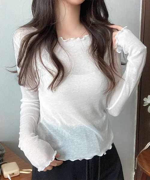 Girly Doll(ガーリードール)の「メロウフリル長袖カットソー(Tシャツ/カットソー・レディース・ホワイト/ピンク/ブルー/ブラック・FREE)」の5枚目の写真