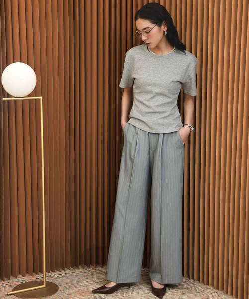 ELFRANK(エルフランク)の「ハイウエストピンストライプタックワイドパンツ(ウエストゴム)【洗える】(その他パンツ・レディース・グレー系その他/ベージュ系その他・L/M/S)」の6枚目の写真