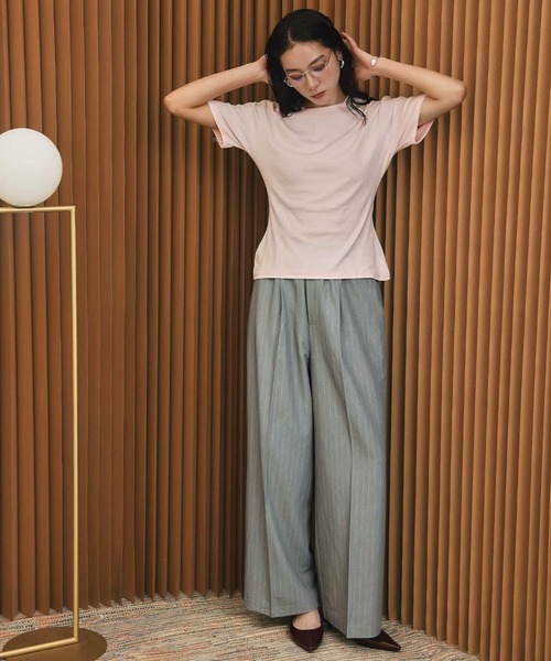 ELFRANK(エルフランク)の「ハイウエストピンストライプタックワイドパンツ(ウエストゴム)【洗える】(その他パンツ・レディース・グレー系その他/ベージュ系その他・L/M/S)」の12枚目の写真