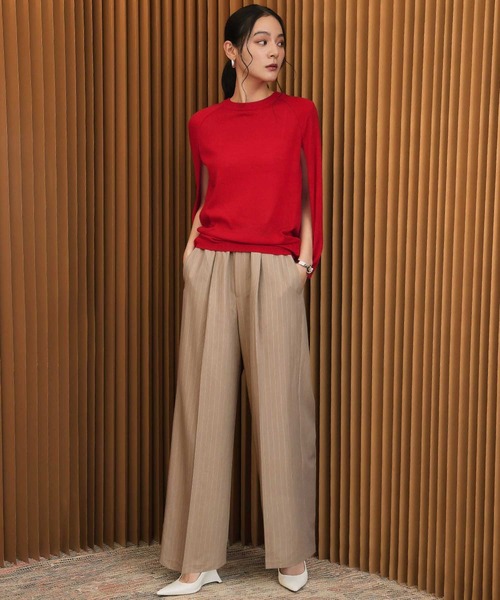 ELFRANK(エルフランク)の「ハイウエストピンストライプタックワイドパンツ(ウエストゴム)【洗える】(その他パンツ・レディース・グレー系その他/ベージュ系その他・L/M/S)」の14枚目の写真