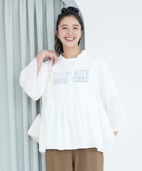 Right-on(ライトオン)の「HONEYSUCKLE ROSE(ハニーサックルローズ)シアーペプラムブラウス(シャツ/ブラウス・レディース・ブラック/ブラウン/オフホワイト・S/M/L)」の2枚目の写真