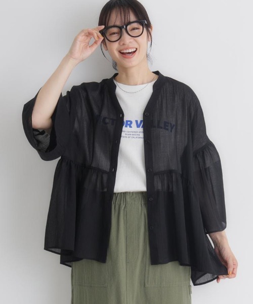 Right-on(ライトオン)の「HONEYSUCKLE ROSE(ハニーサックルローズ)シアーペプラムブラウス(シャツ/ブラウス・レディース・ブラック/ブラウン/オフホワイト・S/M/L)」の1枚目の写真