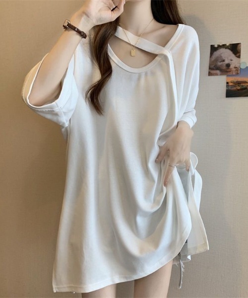 deux amour(ドゥーザムール)の「アシメデザインBIG Tシャツ(Tシャツ/カットソー・レディース・ホワイト/ブラック/ベージュ/ピンク/パープル・FREE)」の2枚目の写真