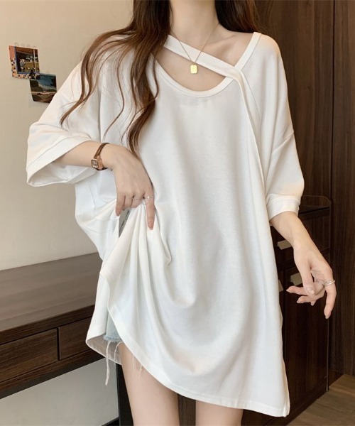 deux amour(ドゥーザムール)の「アシメデザインBIG Tシャツ(Tシャツ/カットソー・レディース・ホワイト/ブラック/ベージュ/ピンク/パープル・FREE)」の8枚目の写真