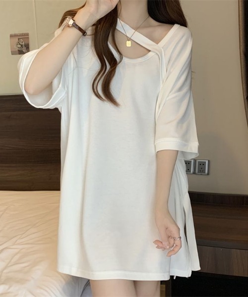 deux amour(ドゥーザムール)の「アシメデザインBIG Tシャツ(Tシャツ/カットソー・レディース・ホワイト/ブラック/ベージュ/ピンク/パープル・FREE)」の9枚目の写真
