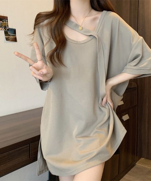deux amour(ドゥーザムール)の「アシメデザインBIG Tシャツ(Tシャツ/カットソー・レディース・ホワイト/ブラック/ベージュ/ピンク/パープル・FREE)」の14枚目の写真