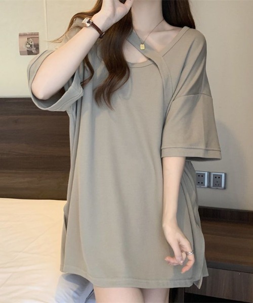 deux amour(ドゥーザムール)の「アシメデザインBIG Tシャツ(Tシャツ/カットソー・レディース・ホワイト/ブラック/ベージュ/ピンク/パープル・FREE)」の18枚目の写真