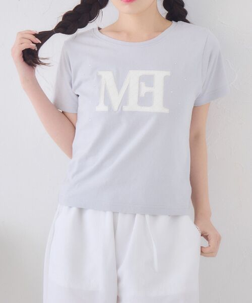 ems excite(エムズエキサイト)の「キルティングロゴTシャツ(Tシャツ/カットソー・レディース・ブルー/オフホワイト/ブラック・FREE)」の1枚目の写真