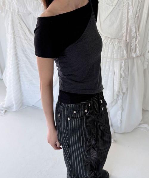 4INT.(フォイント)の「3ボタン ストライプ ブーツカット デニム パンツ(デニムパンツ・レディース・ブラック・S/L/M)」の8枚目の写真
