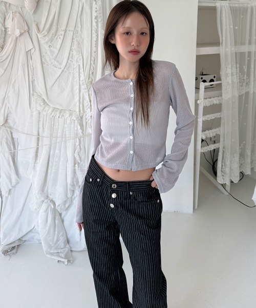 4INT.(フォイント)の「3ボタン ストライプ ブーツカット デニム パンツ(デニムパンツ・レディース・ブラック・S/L/M)」の20枚目の写真