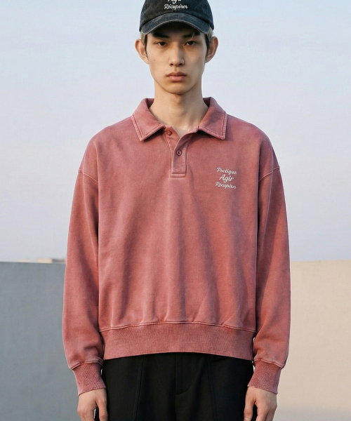 LENGAGEMENT(ランガージュマン)の「AGIR Salt-Washed Crop Polo Sweatshirt (Indian Pink)(スウェット・レディース・ピンク・1/2)」の3枚目の写真
