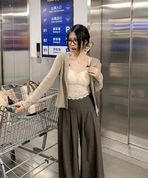 NoBelle(ノベル)の「カップ付きシアーキャミソール サイドリボンレースフリルブラトップ(キャミソール・レディース・ブラック/ホワイト・FREE)」の14枚目の写真
