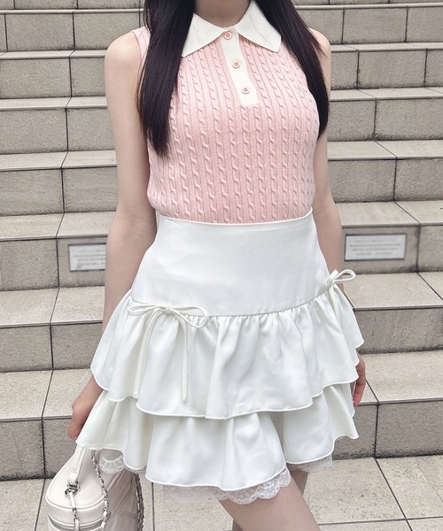 INGNI(イング)の「襟配色ノースリポロニット(ニット/セーター・レディース・ブラック×ホワイト/アイボリー系3/ピンク系2・M)」の16枚目の写真