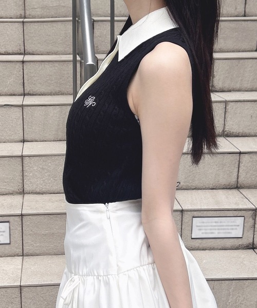 INGNI(イング)の「襟配色ノースリポロニット(ニット/セーター・レディース・ブラック×ホワイト/アイボリー系3/ピンク系2・M)」の7枚目の写真