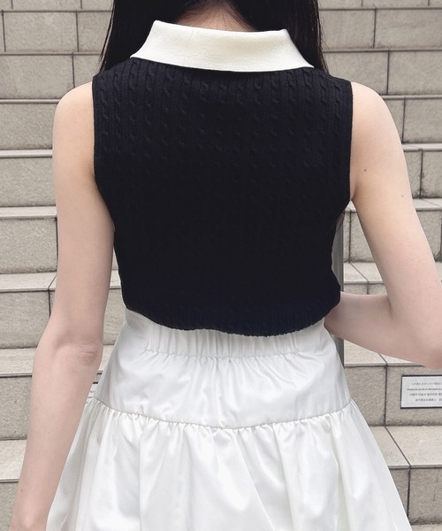 INGNI(イング)の「襟配色ノースリポロニット(ニット/セーター・レディース・ブラック×ホワイト/アイボリー系3/ピンク系2・M)」の8枚目の写真