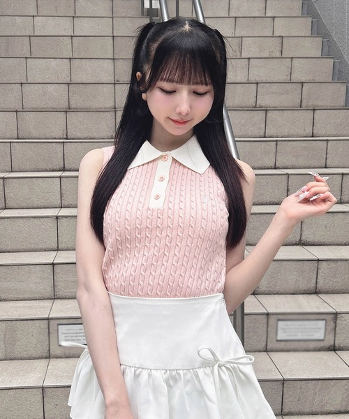 INGNI(イング)の「襟配色ノースリポロニット(ニット/セーター・レディース・ブラック×ホワイト/アイボリー系3/ピンク系2・M)」の21枚目の写真