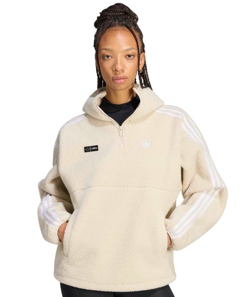 adidas(アディダス)の「adidas JENNIE FLEECE HOODIE JACKET / アディダス ジェニー フリース フーディー ジャケット(その他アウター・レディース・ライトベージュ・M/L/XL)」の1枚目の写真