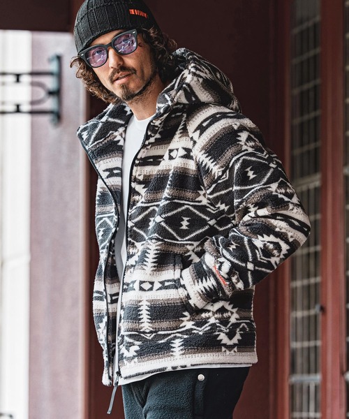 felkod(フィルコッド)の「mpa4152- Ortega Pattern Fleece Hoodie フリースフーデッドパーカー(F26A170)(パーカー・メンズ・ネイビー/ブラック・S/M/L)」の2枚目の写真
