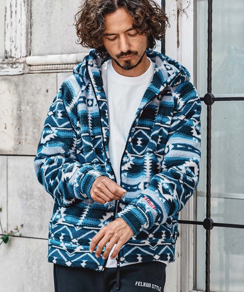 felkod(フィルコッド)の「mpa4152- Ortega Pattern Fleece Hoodie フリースフーデッドパーカー(F26A170)(パーカー・メンズ・ネイビー/ブラック・S/M/L)」の4枚目の写真