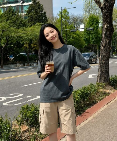BASIC LABEL（ベーシックラベル）の「Epeuel Pigment-Dyed Short-Sleeve T-shirt 5 Color [BLSF_0001]（Tシャツ/カットソー・レディース・グレー/チャコール/ベージュ/スカイブルー/グリーン・SMALL/MEDIUM/LARGE/X-LARGE）」の15枚目の写真