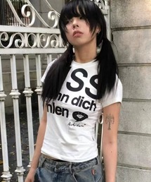ビッグ英字アイコンプリントクロップド半袖 T シャツ