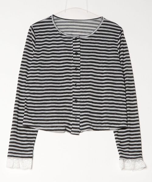 CeLess(セレス)の「Frill Lace Border Sheer Cardigan / フリルレースボーダーシアーカーディガン(シャツ/ブラウス・レディース・ブラック・FREE)」の13枚目の写真