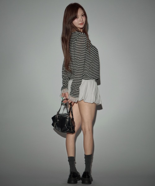 CeLess(セレス)の「Frill Lace Border Sheer Cardigan / フリルレースボーダーシアーカーディガン(シャツ/ブラウス・レディース・ブラック・FREE)」の11枚目の写真