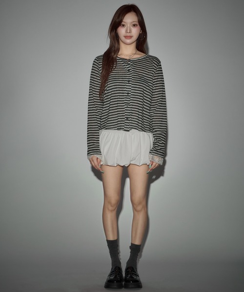 CeLess(セレス)の「Frill Lace Border Sheer Cardigan / フリルレースボーダーシアーカーディガン(シャツ/ブラウス・レディース・ブラック・FREE)」の7枚目の写真
