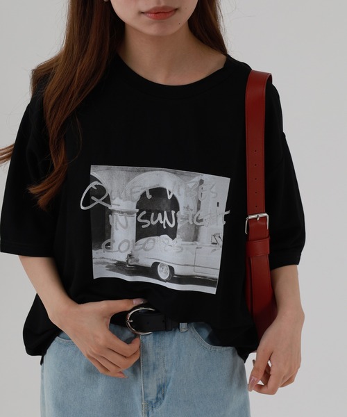 atONE(アットワン)の「接触冷感 箔×ヴィンテージカーフォトプリント カノコ Tシャツ 半袖(Tシャツ/カットソー・レディース・ブラック×シルバー/ホワイト×ゴールド・M)」の2枚目の写真