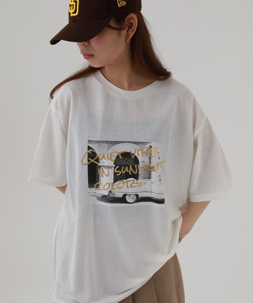 atONE(アットワン)の「接触冷感 箔×ヴィンテージカーフォトプリント カノコ Tシャツ 半袖(Tシャツ/カットソー・レディース・ブラック×シルバー/ホワイト×ゴールド・M)」の15枚目の写真