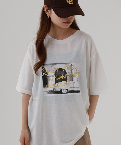 atONE(アットワン)の「接触冷感 箔×ヴィンテージカーフォトプリント カノコ Tシャツ 半袖(Tシャツ/カットソー・レディース・ブラック×シルバー/ホワイト×ゴールド・M)」の17枚目の写真